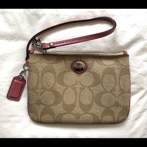 Coach Wristlet - Signature Canvas & Pink Lining
